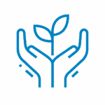 Due mani che sorreggono delicatamente una foglia verde, simbolo dell’impegno ambientale e della responsabilità energetica dell’azienda